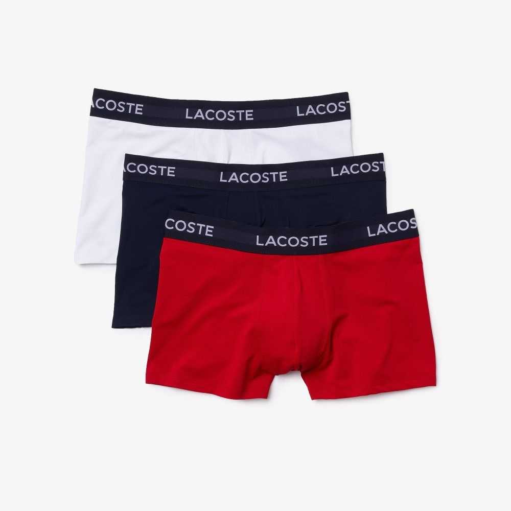 Lacoste Microfiber Trunk 3-Pack Marinblå Blå Vita Röda | HJXEY-3768