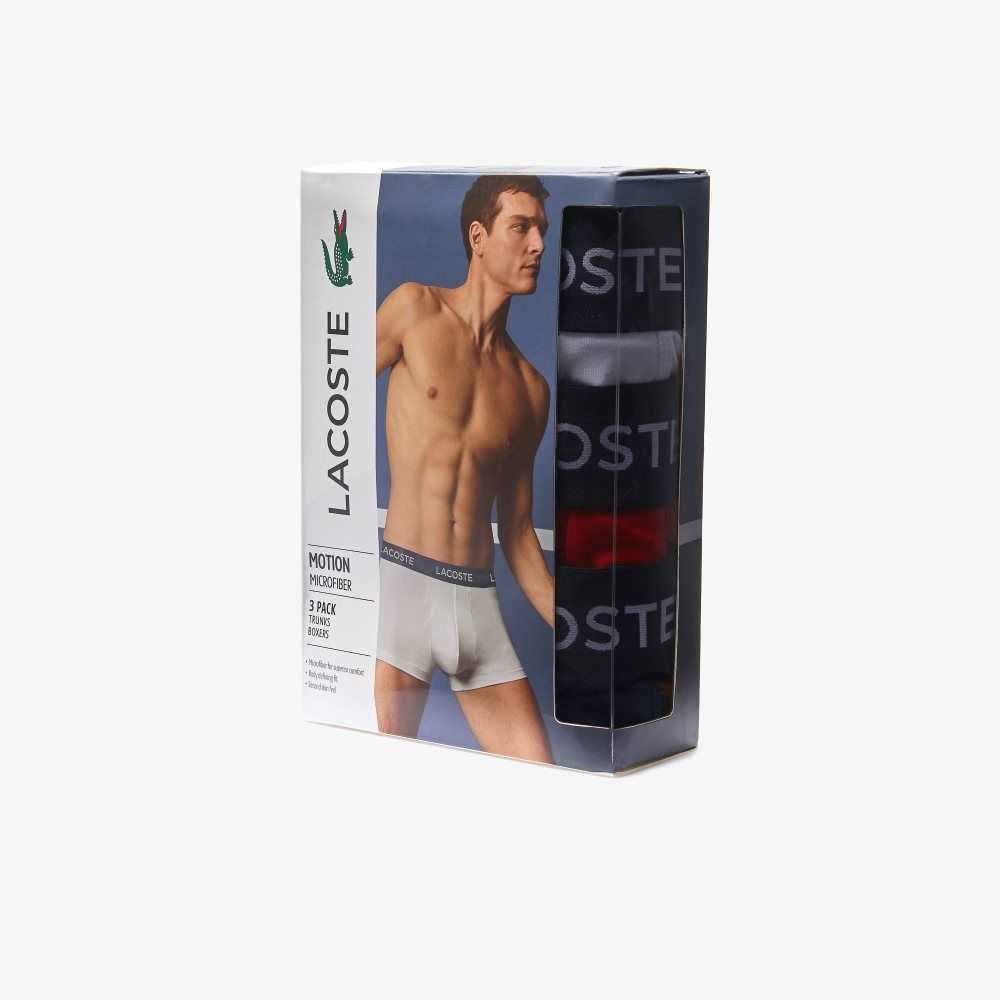 Lacoste Microfiber Trunk 3-Pack Marinblå Blå Vita Röda | HJXEY-3768