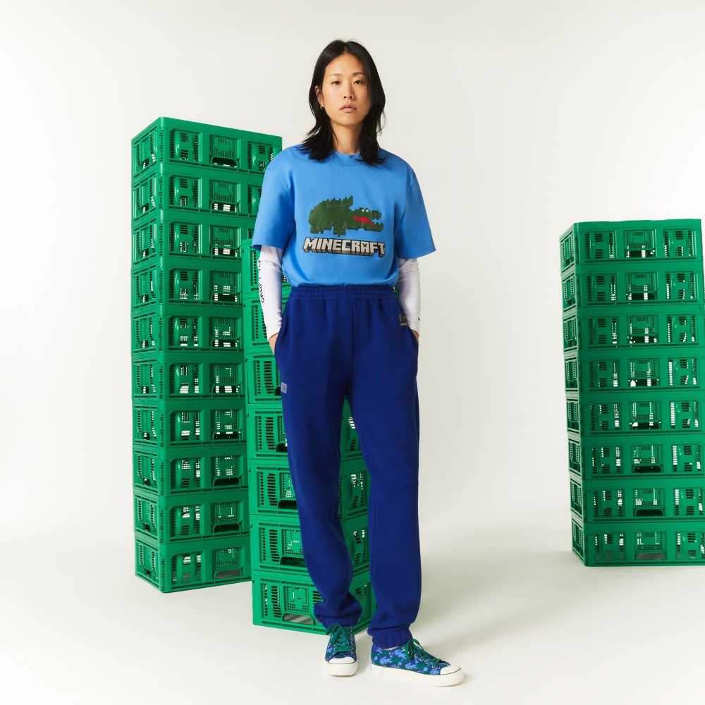 Lacoste Minecraft Organic Bomull Fleece Jogging Blå | PYDRO-8392