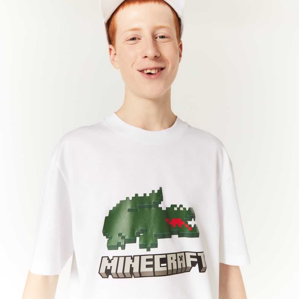 Lacoste Minecraft Print Organic Bomull T-Shirt Vita | DKMCJ-8563