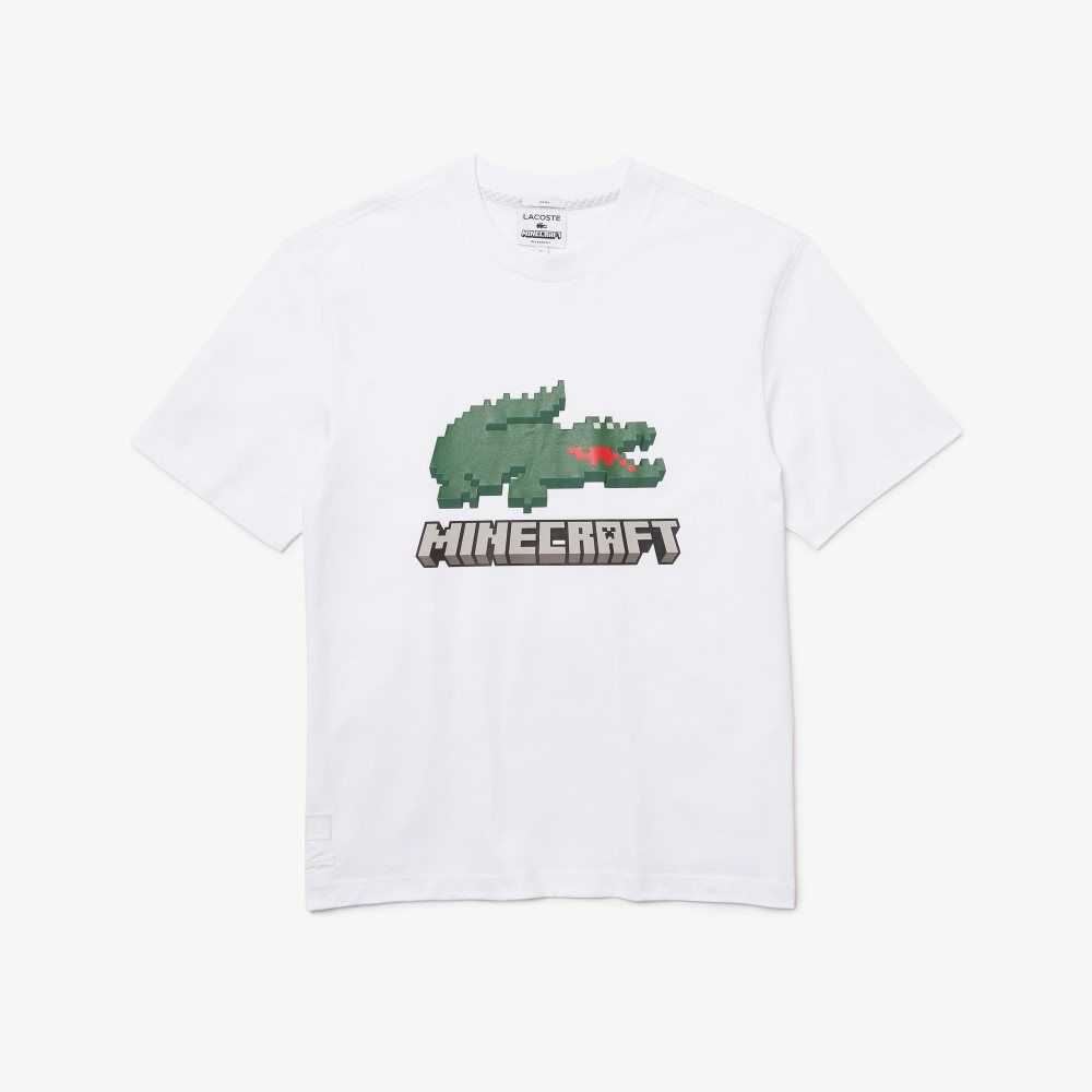 Lacoste Minecraft Print Organic Bomull T-Shirt Vita | DKMCJ-8563