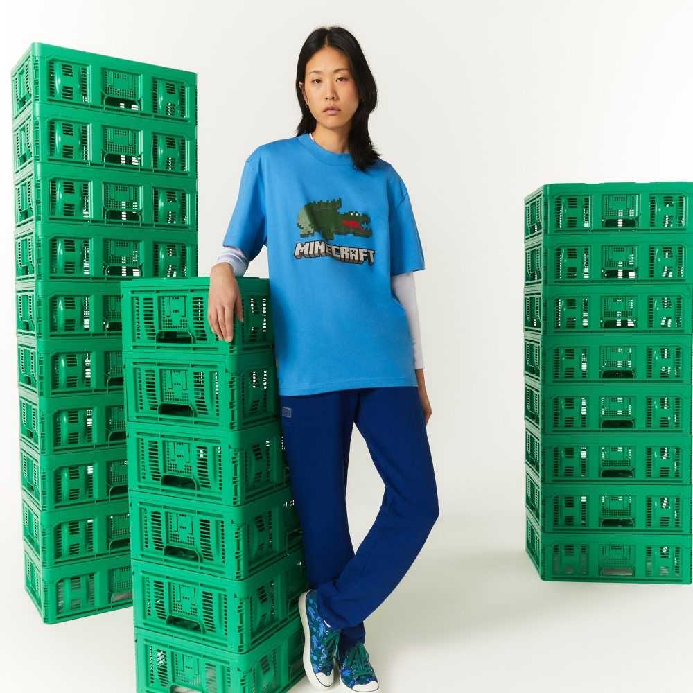 Lacoste Minecraft Print Organic Bomull T-Shirt Blå | SDXBU-8732