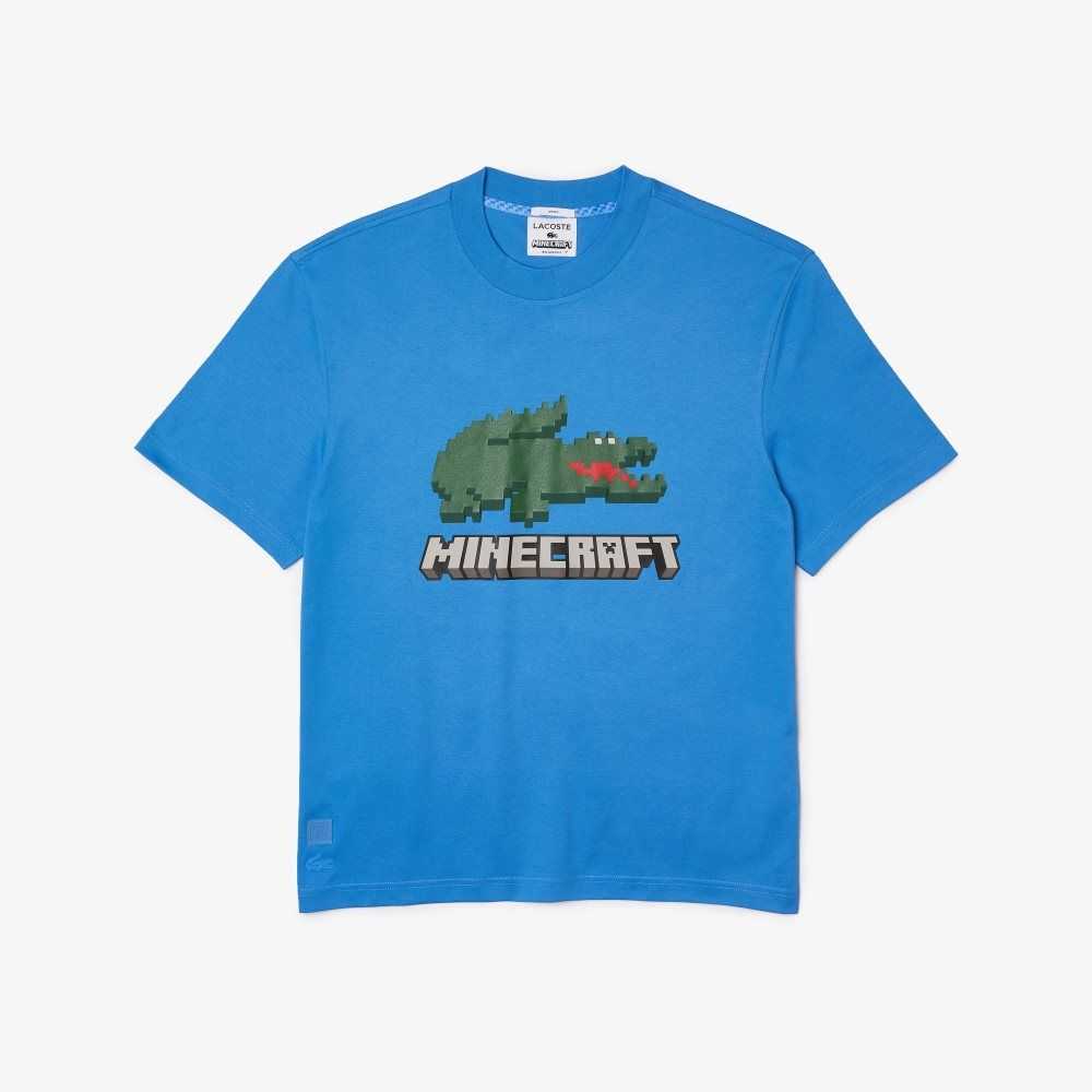 Lacoste Minecraft Print Organic Bomull T-Shirt Blå | SDXBU-8732