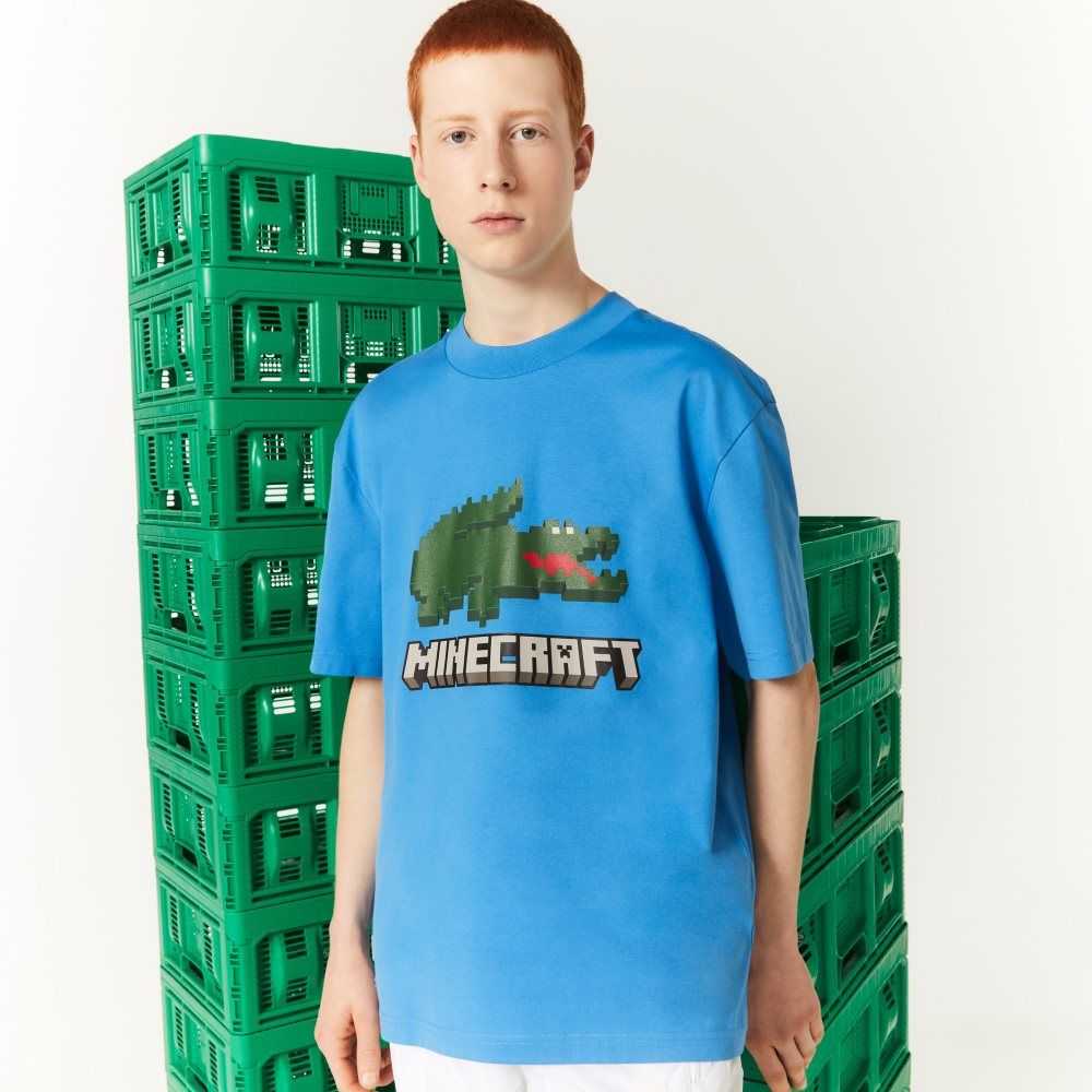 Lacoste Minecraft Print Organic Bomull T-Shirt Blå | SDXBU-8732