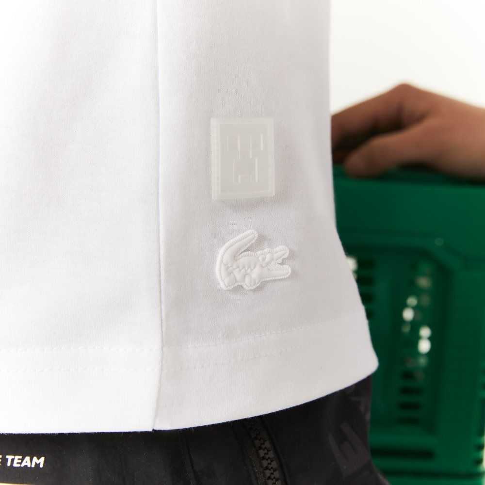 Lacoste Minecraft Print Organic Bomull Vita | FCVOL-3942