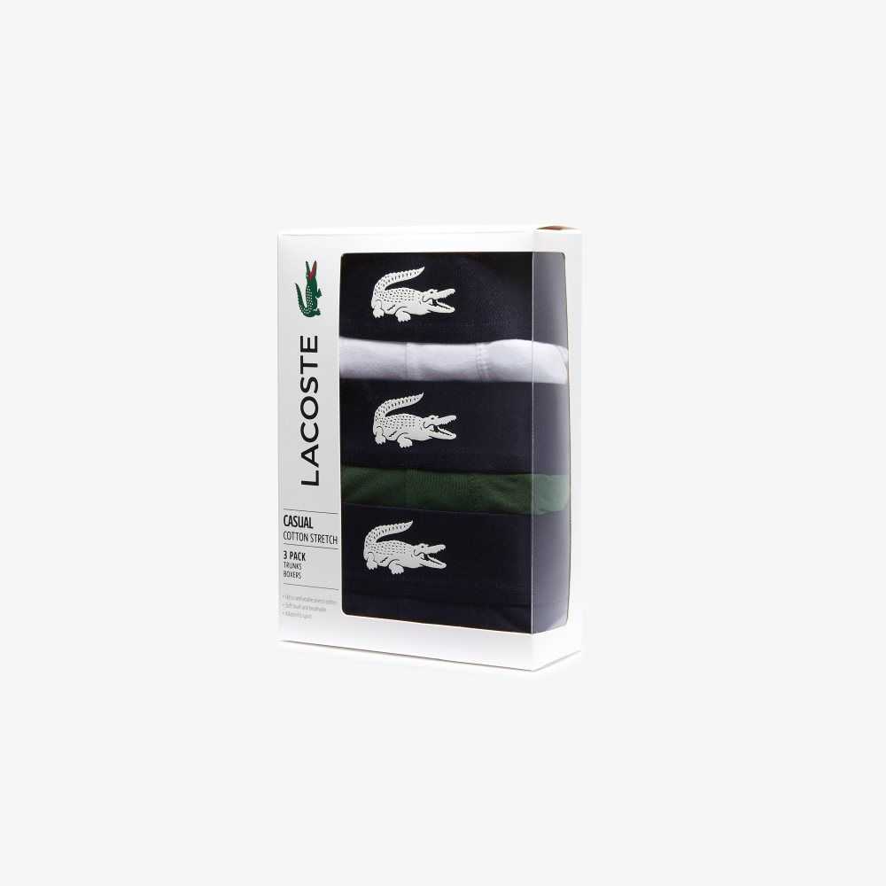 Lacoste Mismatched Stretch Bomull Trunk 3-Pack Gröna Marinblå Blå Vita | BXPJG-5204