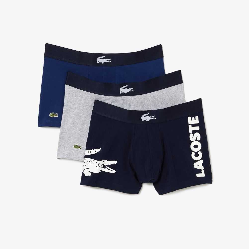 Lacoste Mismatched Stretch Bomull Trunk 3-Pack Marinblå Blå Vita Grå Marinblå Blå | KOEQC-9283