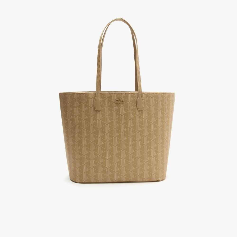 Lacoste Monogram Print Tote Beige | QJMWN-7410