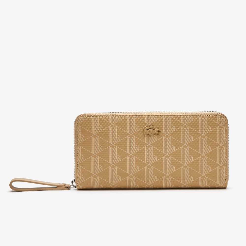 Lacoste Monogram Print Zip Wallet Beige | QCEMY-0732