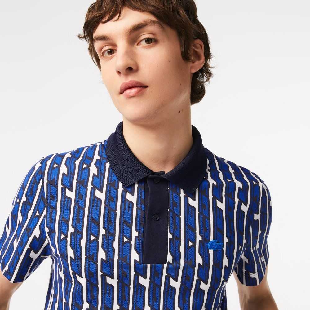 Lacoste Movement Two-Tone Printed Vita Blå | SXCWQ-9056