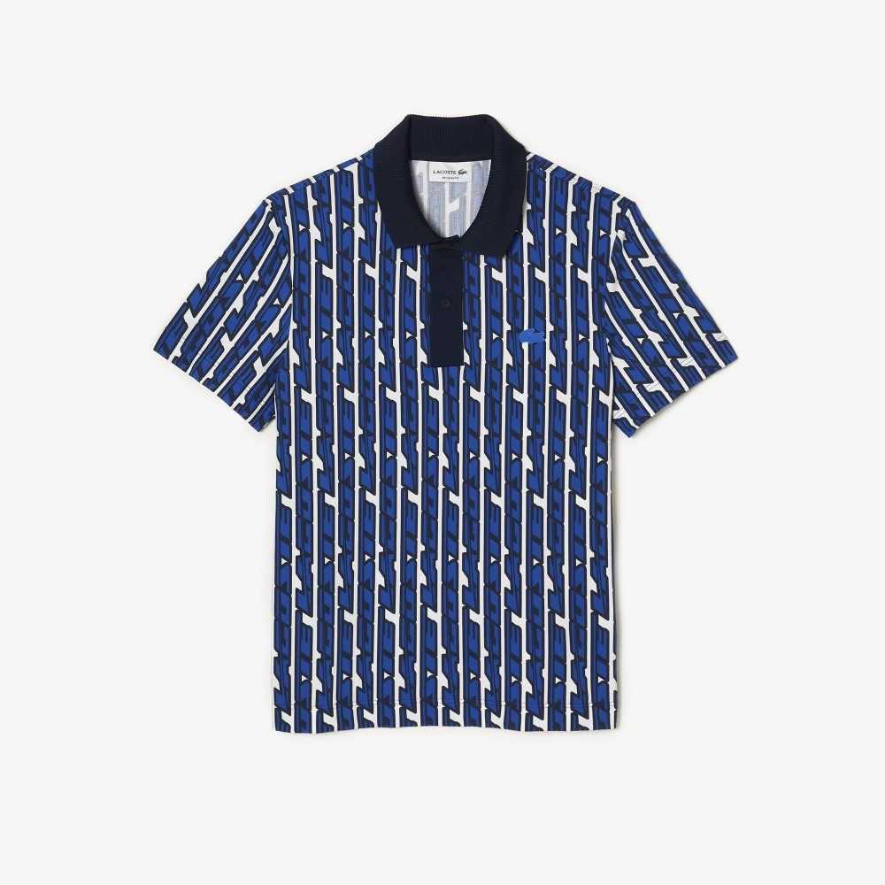 Lacoste Movement Two-Tone Printed Vita Blå | SXCWQ-9056