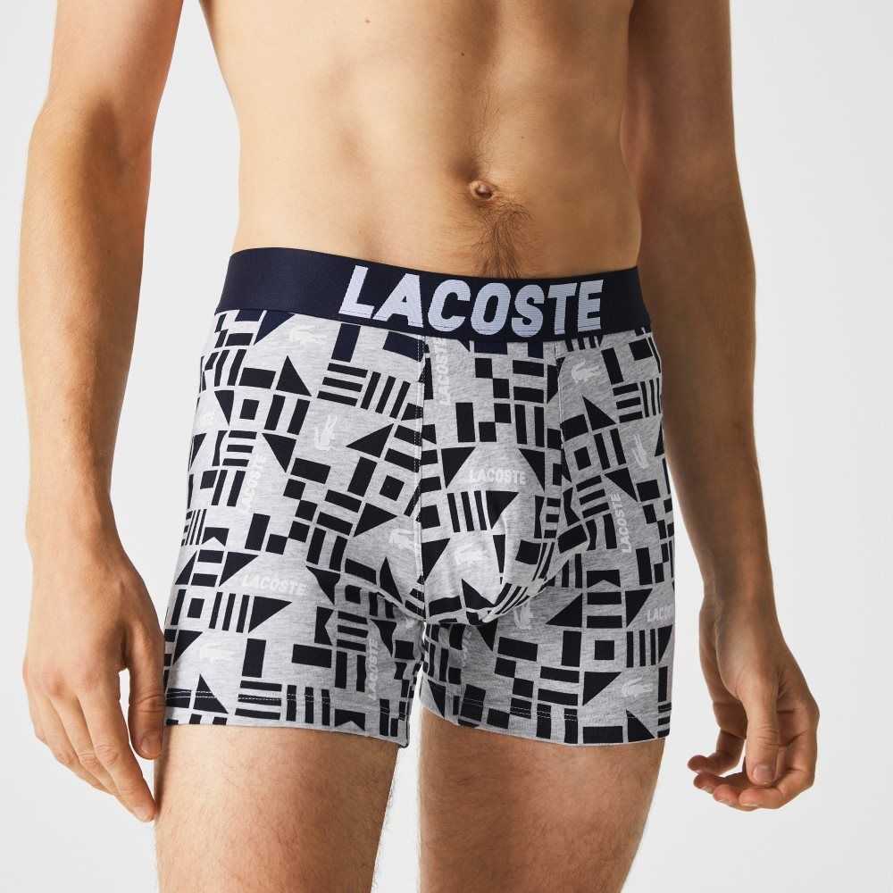 Lacoste Nautical Print Boxer Brief 3-Pack Grå Marinblå Blå Vita | KZRJB-1287