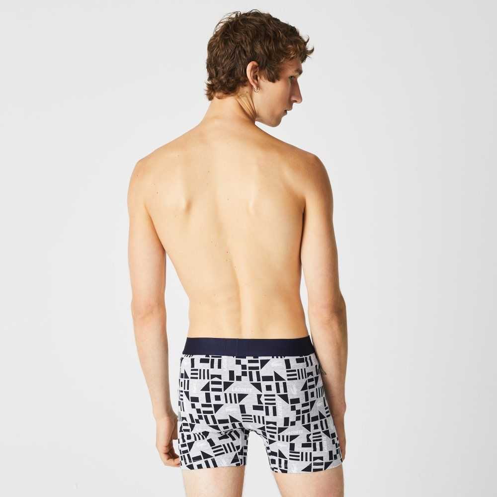 Lacoste Nautical Print Boxer Brief 3-Pack Grå Marinblå Blå Vita | KZRJB-1287