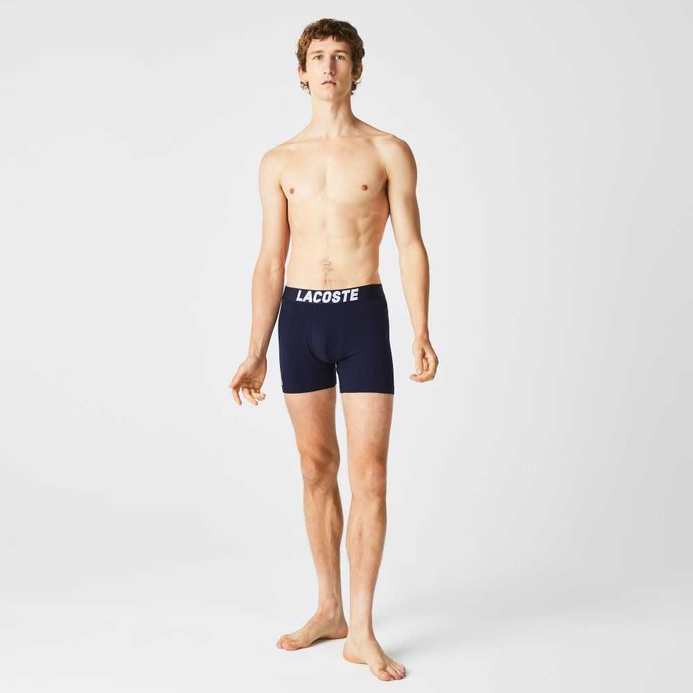 Lacoste Nautical Print Boxer Brief 3-Pack Grå Marinblå Blå Vita | KZRJB-1287