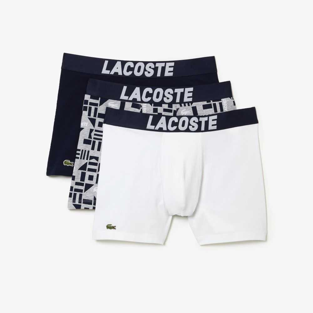 Lacoste Nautical Print Boxer Brief 3-Pack Grå Marinblå Blå Vita | KZRJB-1287