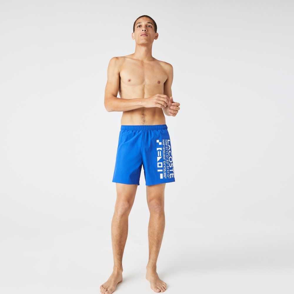 Lacoste Nautical Print Swim Blå Vita | YALBE-3289