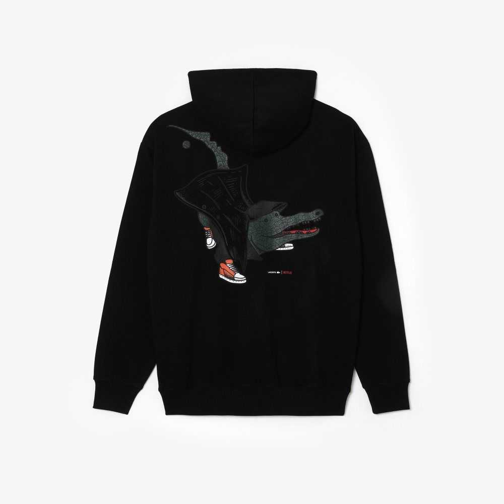 Lacoste Netflix Loose Fit Hoodie Svarta | GPWSO-9406