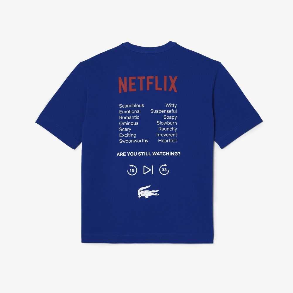 Lacoste Netflix Loose Fit Organic Bomull T-Shirt Blå | IBEQL-8691