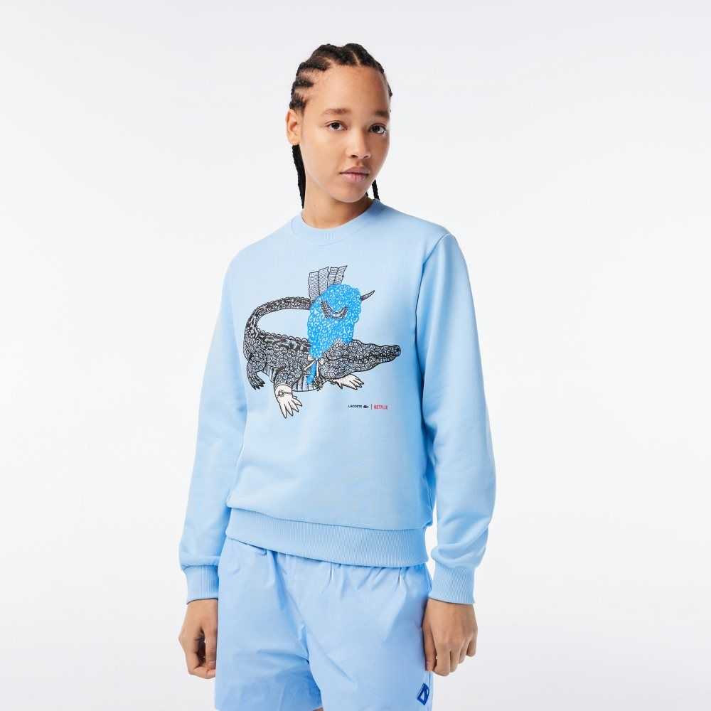 Lacoste Netflix Loose Fit Organic Bomull Fleece Blå | LTVZQ-1706