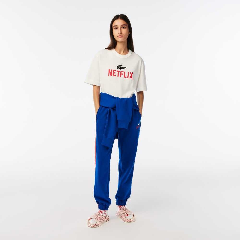 Lacoste Netflix Loose Fit Organic Bomull Vita | QYMPO-2954