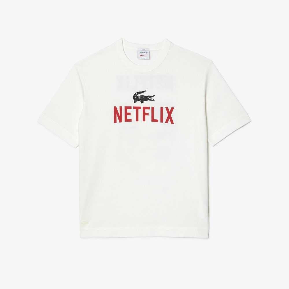 Lacoste Netflix Loose Fit Organic Bomull Vita | QYMPO-2954