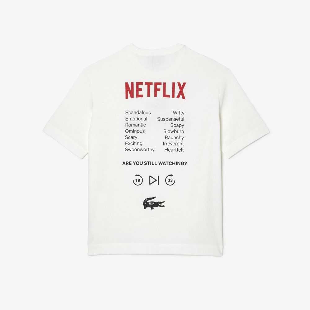 Lacoste Netflix Loose Fit Organic Bomull Vita | QYMPO-2954