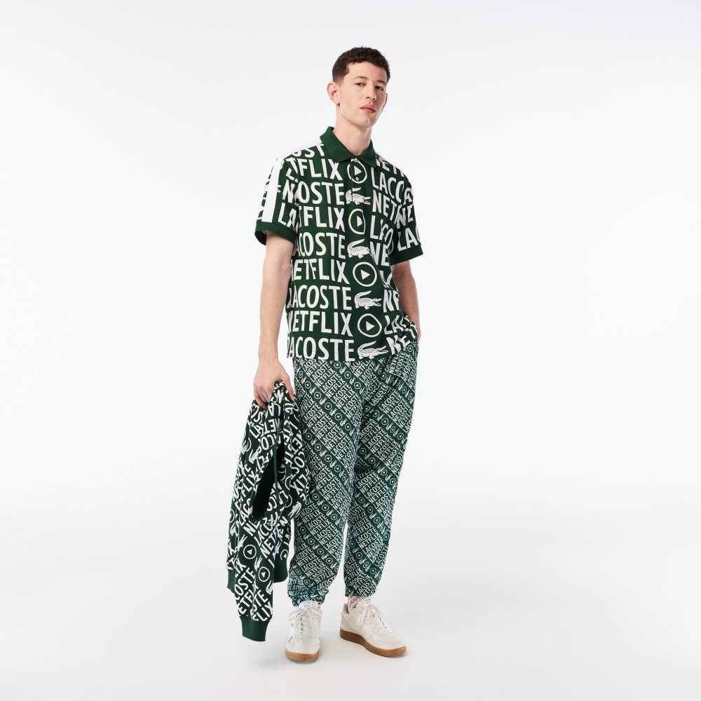 Lacoste Netflix Loose Fit Organic Bomull Print Gröna Vita | ZTPRI-7541