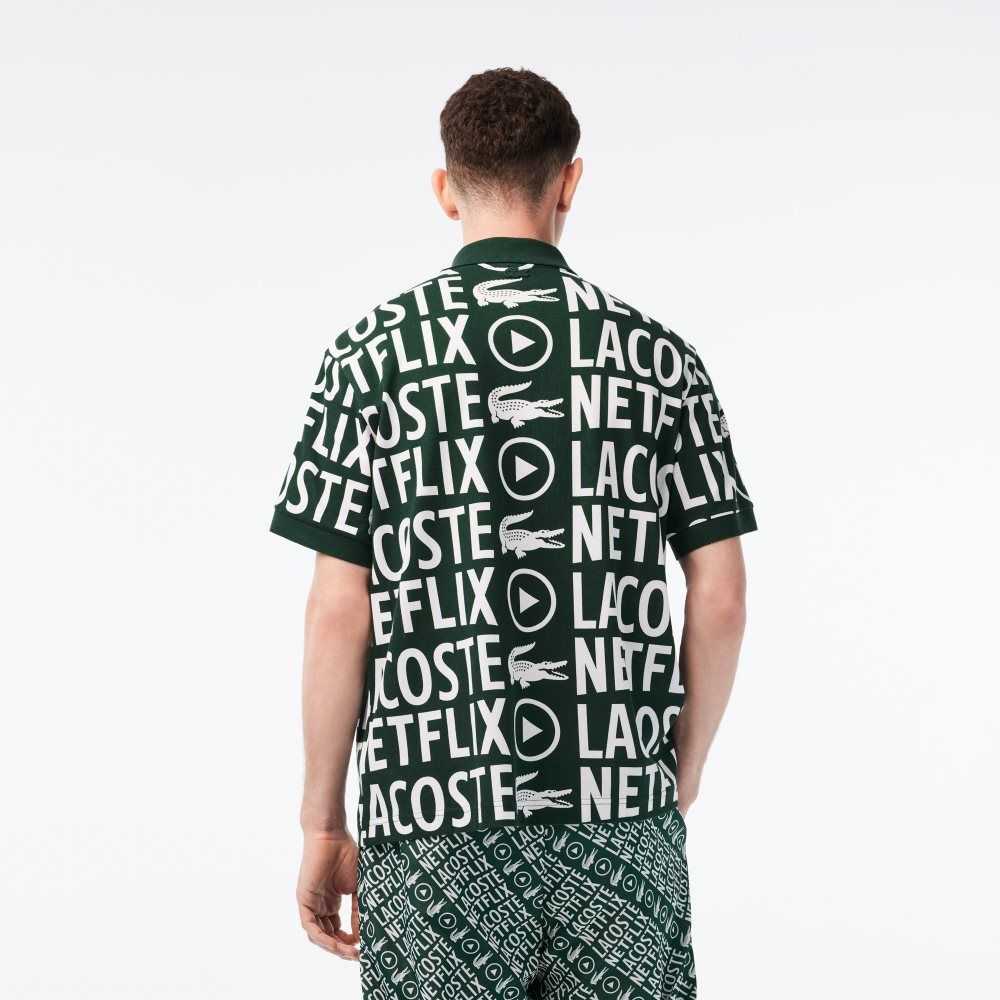 Lacoste Netflix Loose Fit Organic Bomull Print Gröna Vita | ZTPRI-7541