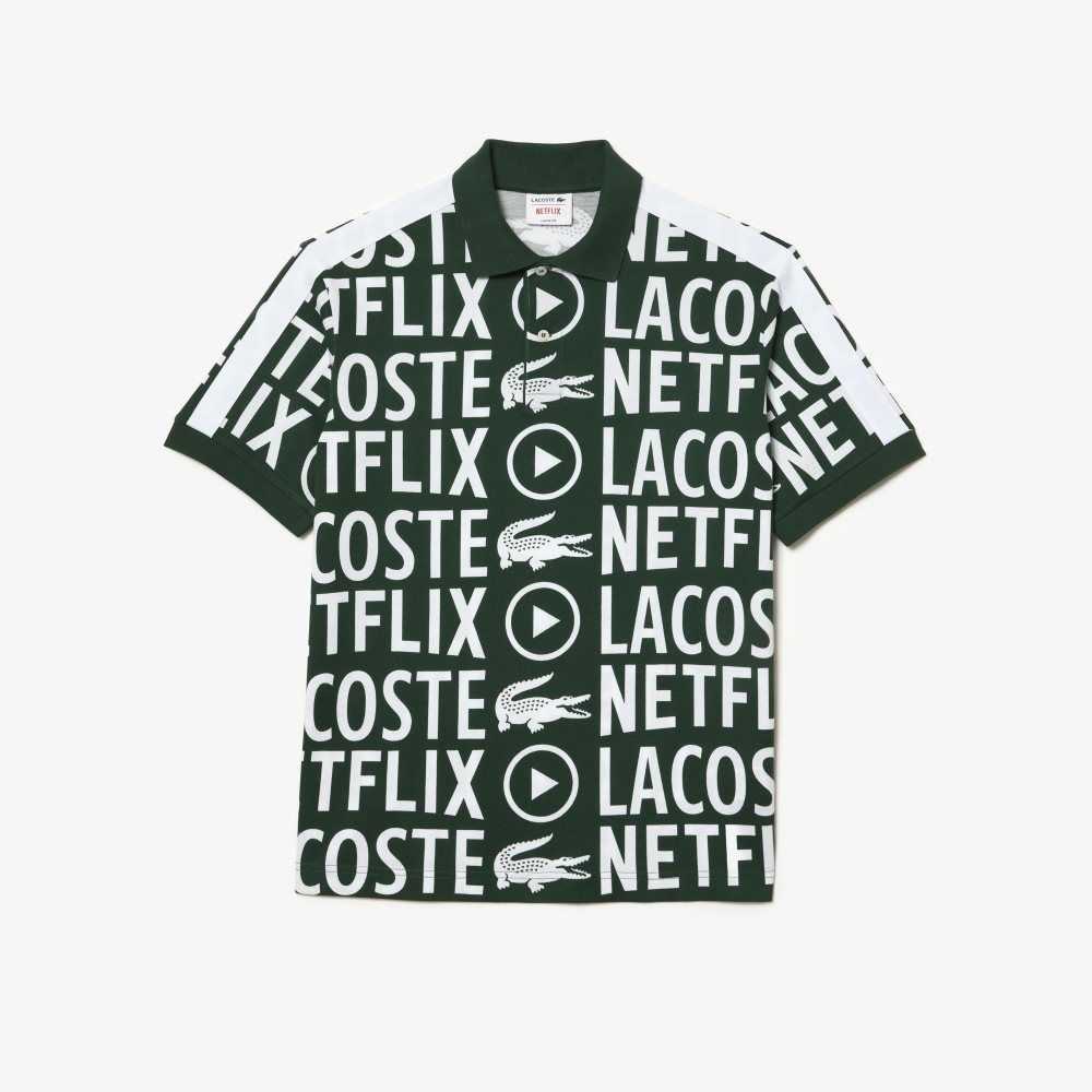 Lacoste Netflix Loose Fit Organic Bomull Print Gröna Vita | ZTPRI-7541