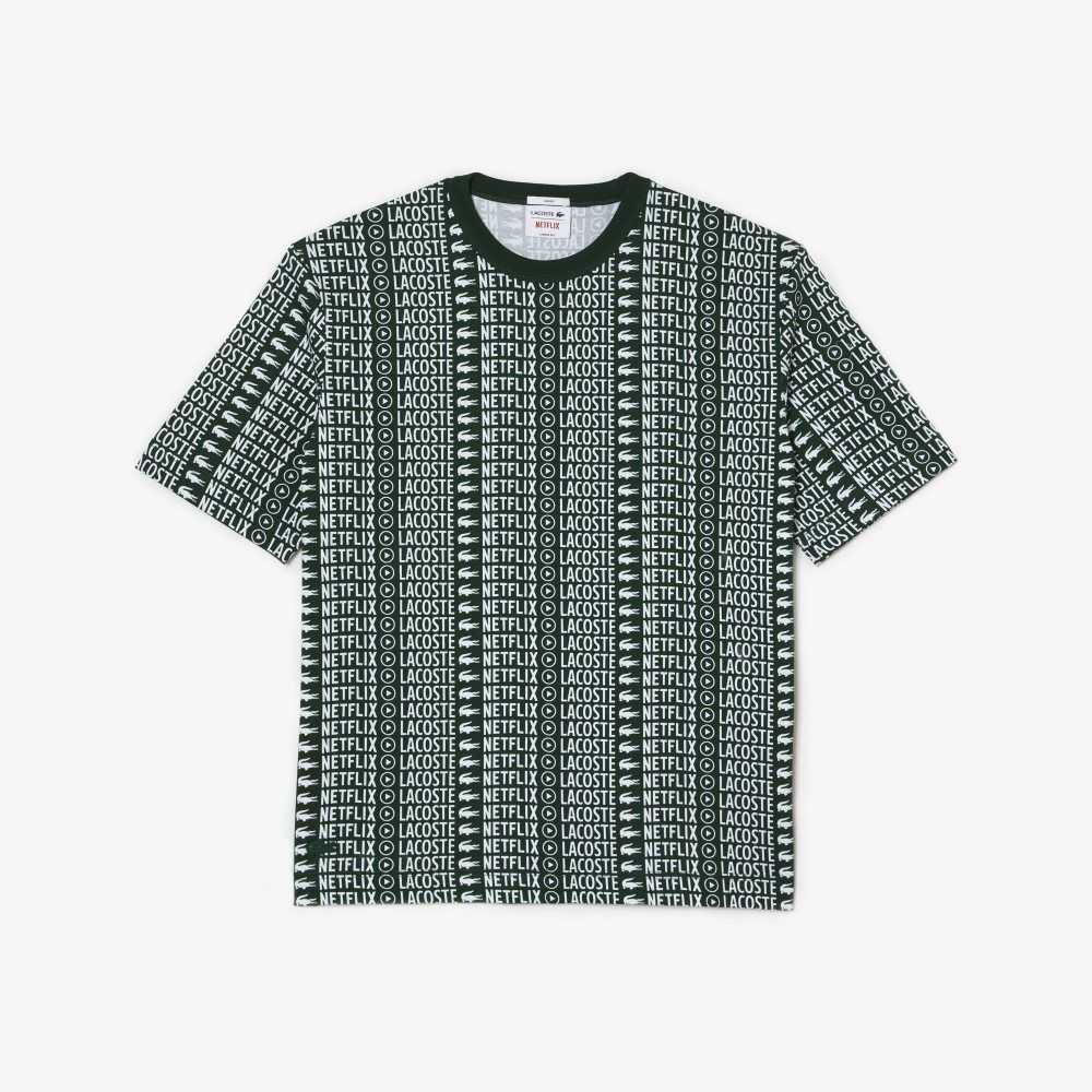 Lacoste Netflix Loose Fit Printed Gröna Vita | SOBUY-8962