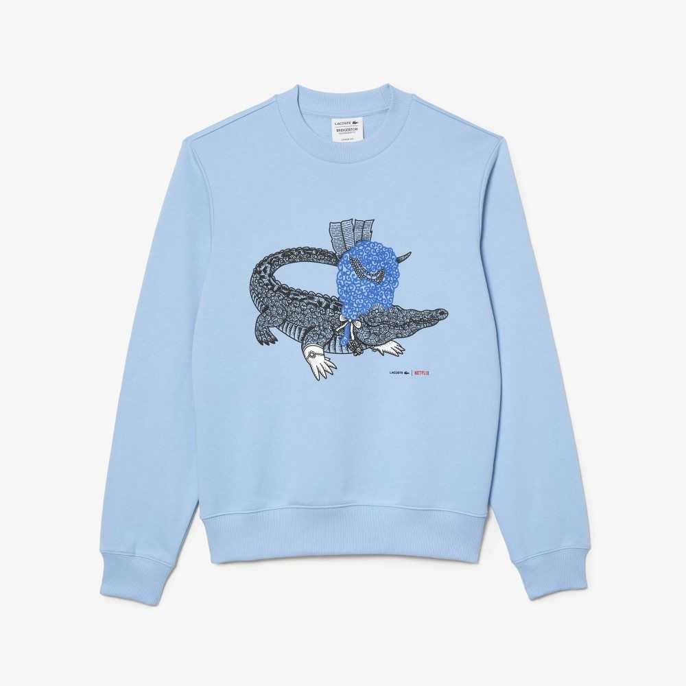 Lacoste Netflix Organic Bomull Fleece Print Blå | GKBCI-5074