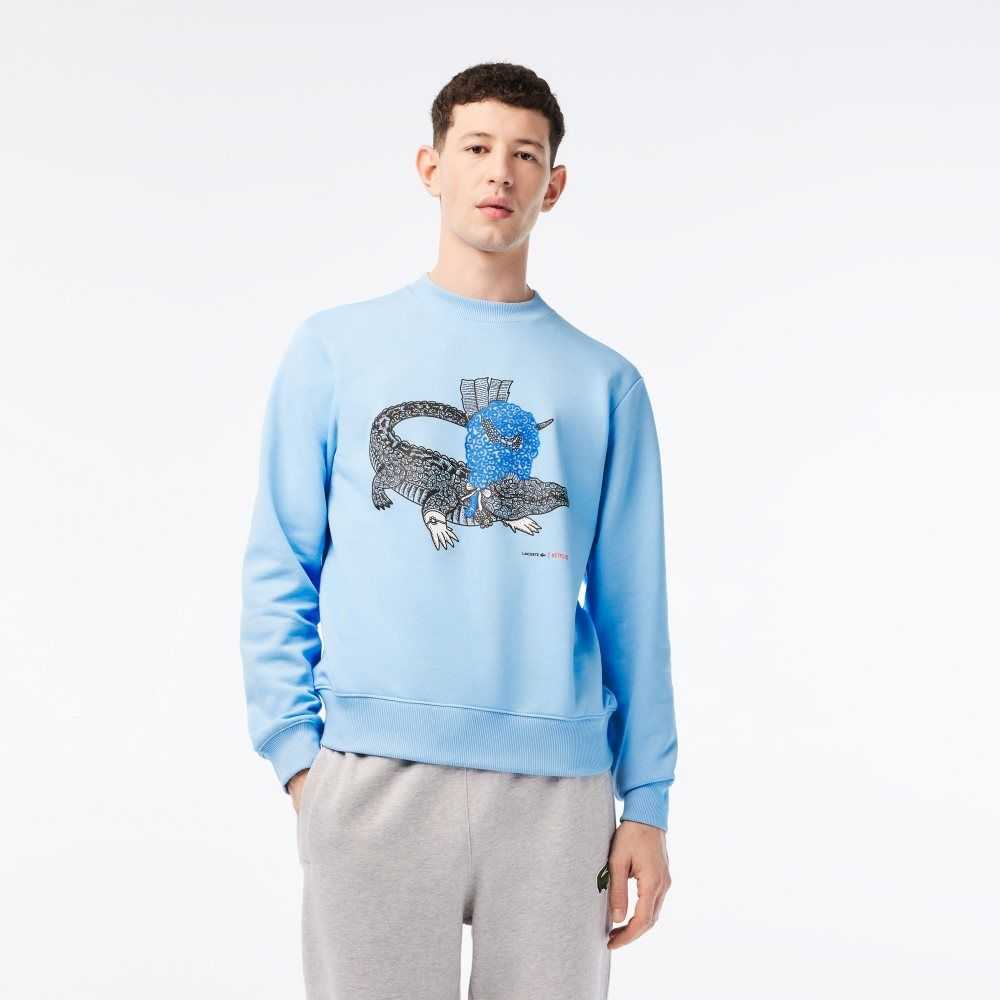 Lacoste Netflix Organic Bomull Fleece Print Blå | GKBCI-5074