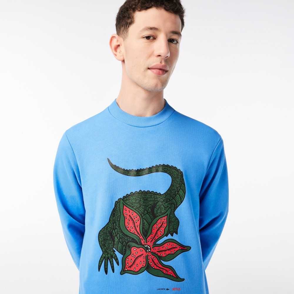 Lacoste Netflix Organic Bomull Fleece Print Blå | QULEK-6495