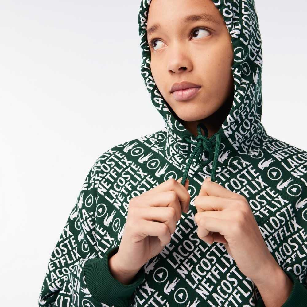 Lacoste Netflix Organic Bomull Hoodie Gröna Vita | ZAPKV-7840