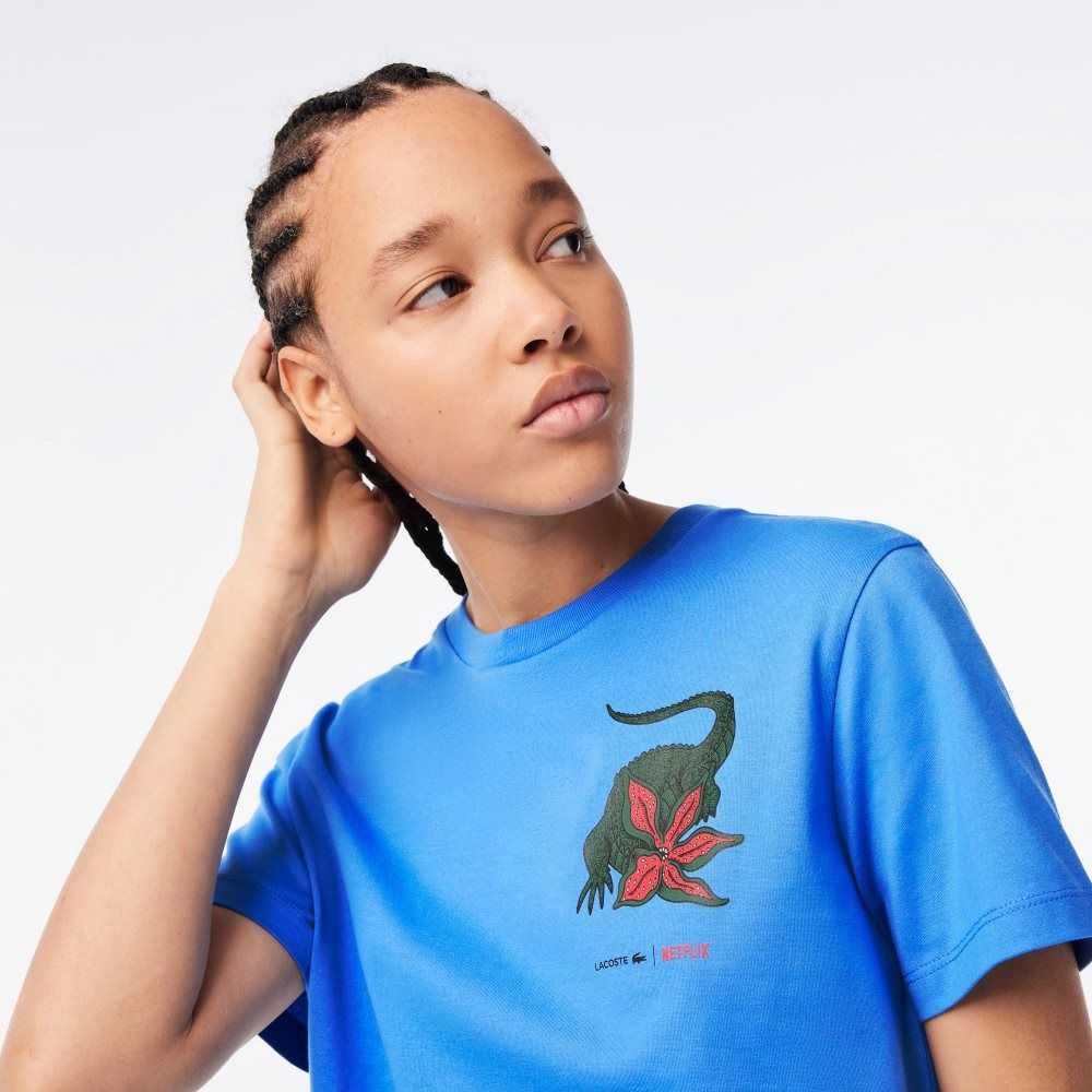 Lacoste Netflix Organic Bomull Jersey T-Shirt Blå | DQNBW-8916