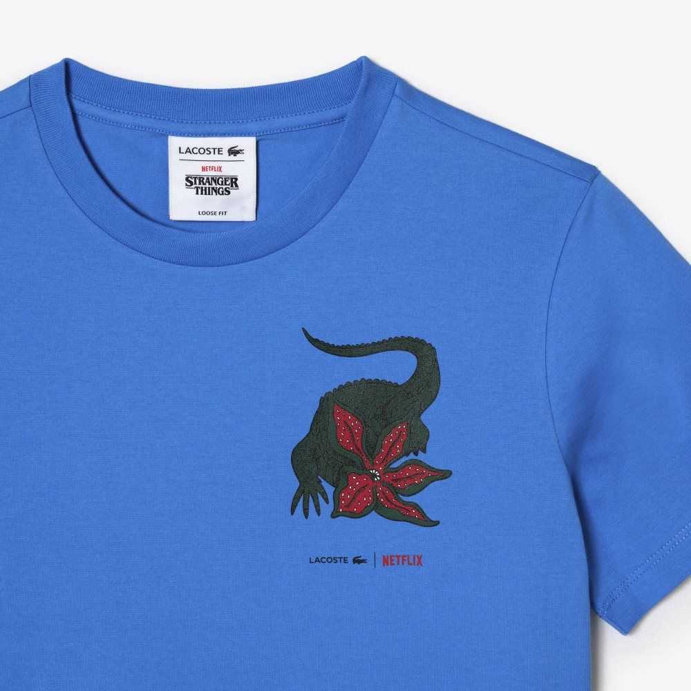 Lacoste Netflix Organic Bomull Jersey T-Shirt Blå | DQNBW-8916