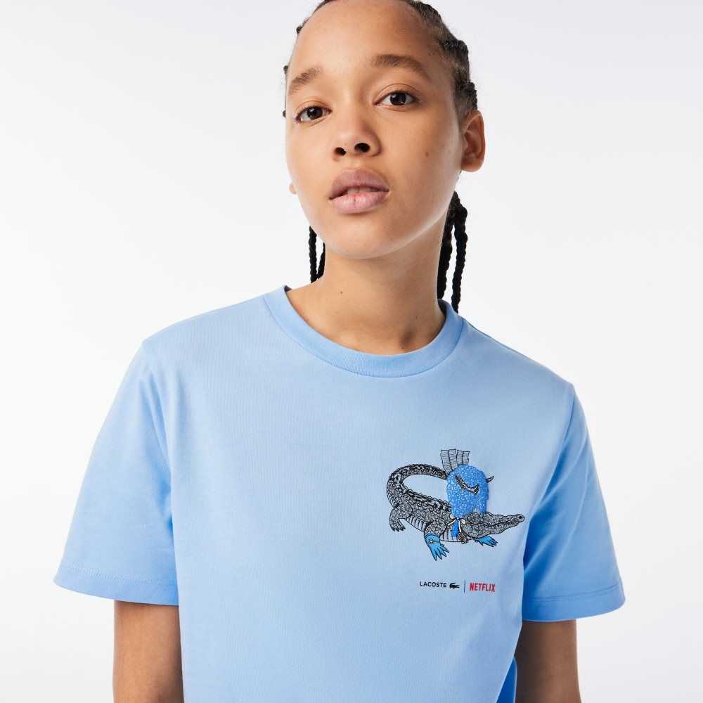 Lacoste Netflix Organic Bomull Jersey T-Shirt Blå | OVGUZ-6354