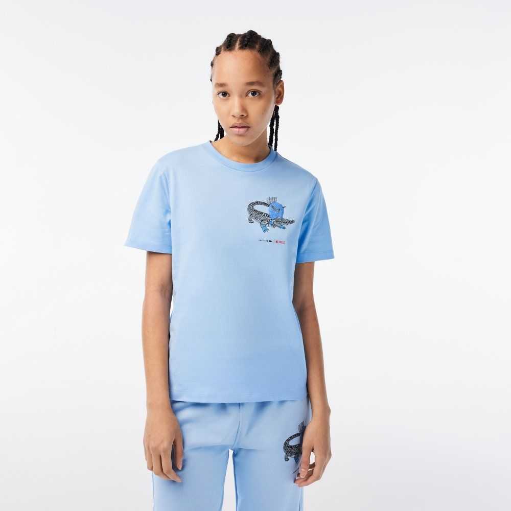 Lacoste Netflix Organic Bomull Jersey T-Shirt Blå | OVGUZ-6354