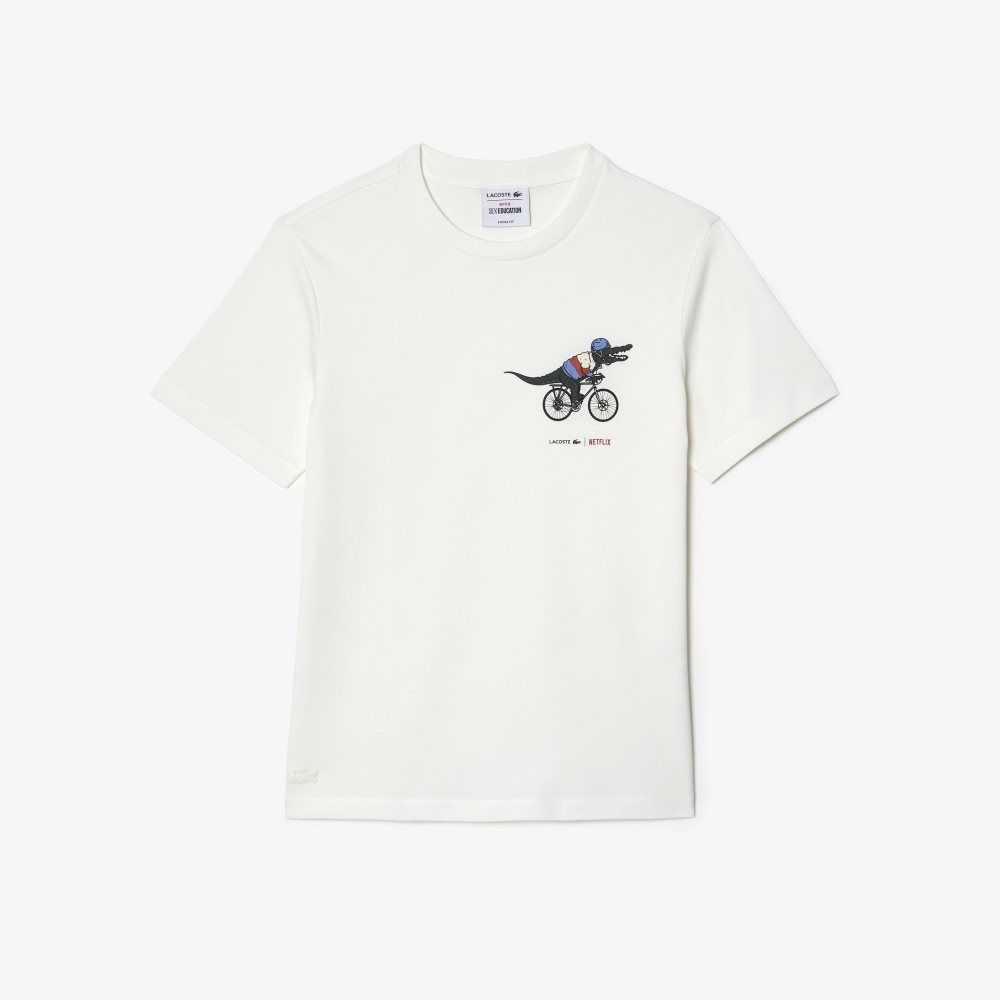 Lacoste Netflix Organic Bomull Jersey T-Shirt Vita | VMRHC-7695