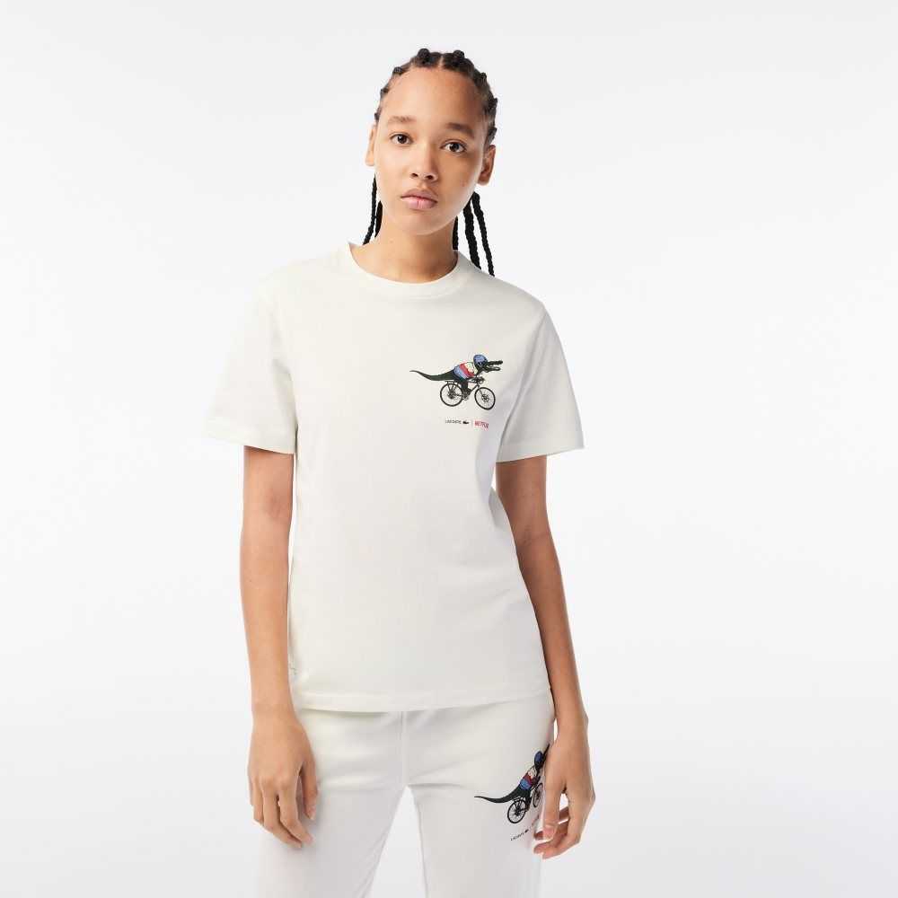 Lacoste Netflix Organic Bomull Jersey T-Shirt Vita | VMRHC-7695