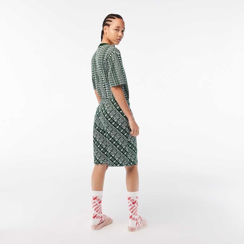 Lacoste Netflix Organic Bomull Print Gröna Vita | UJPDO-5462