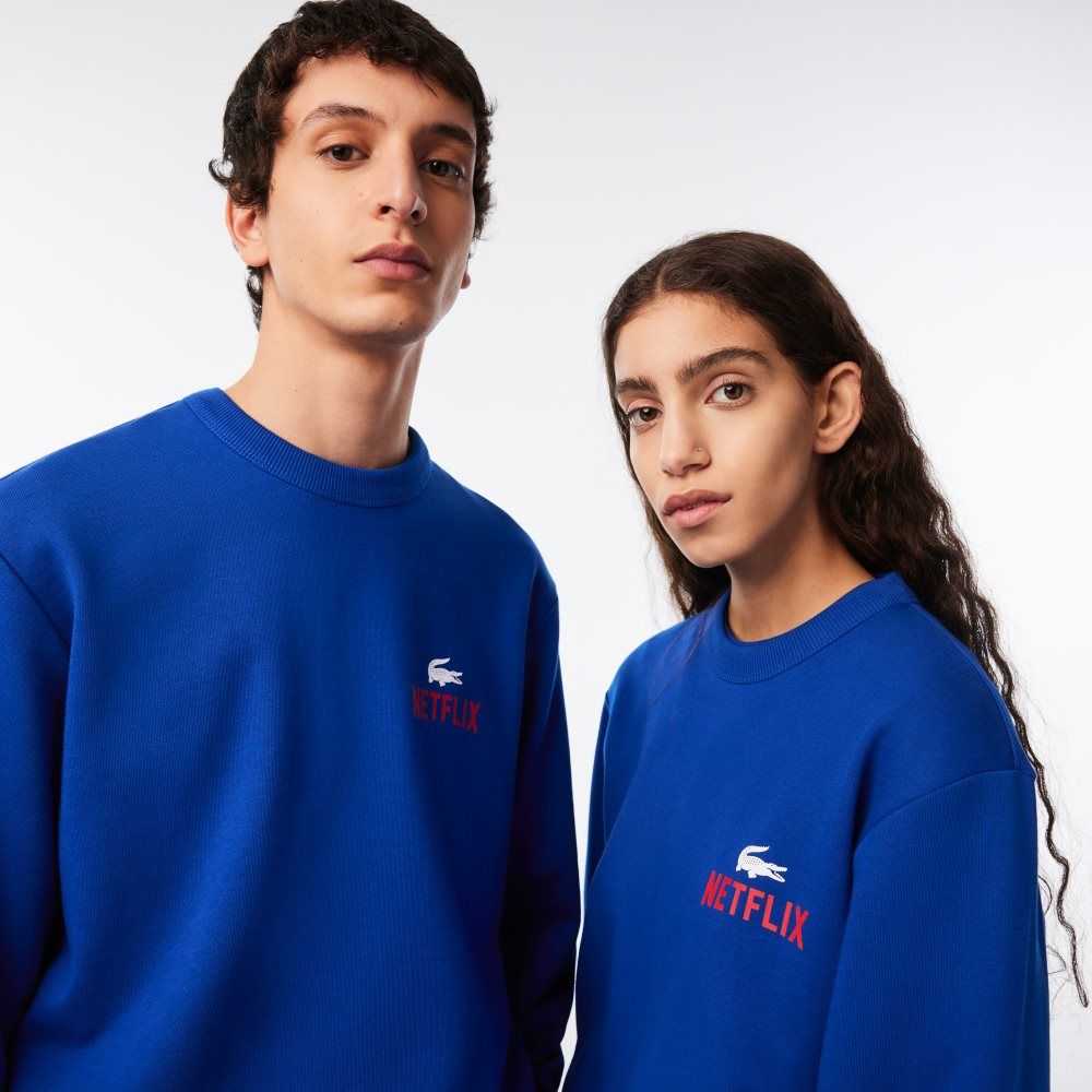 Lacoste Netflix Round Neck Print Back Blå | AZBST-6754