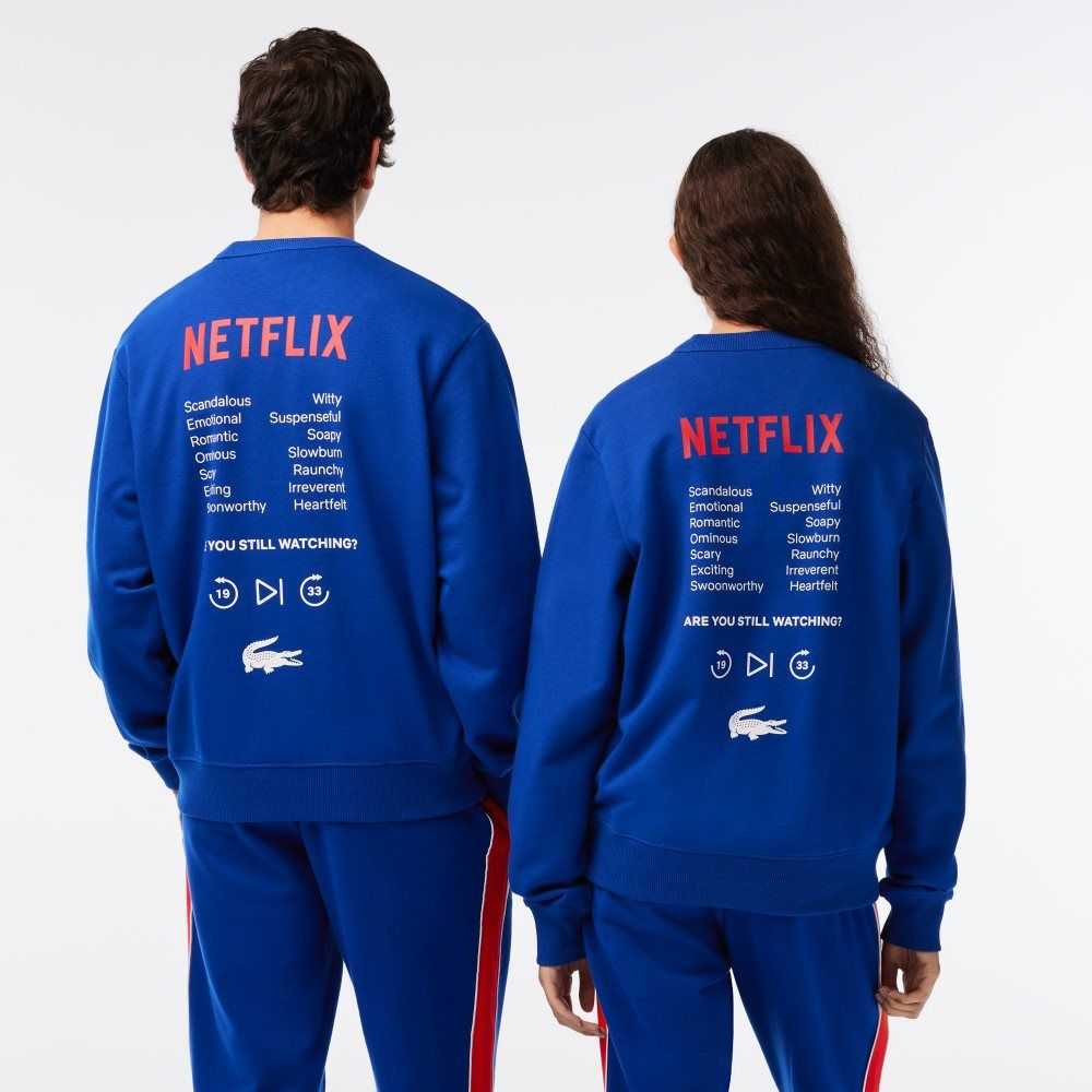 Lacoste Netflix Round Neck Print Back Blå | AZBST-6754