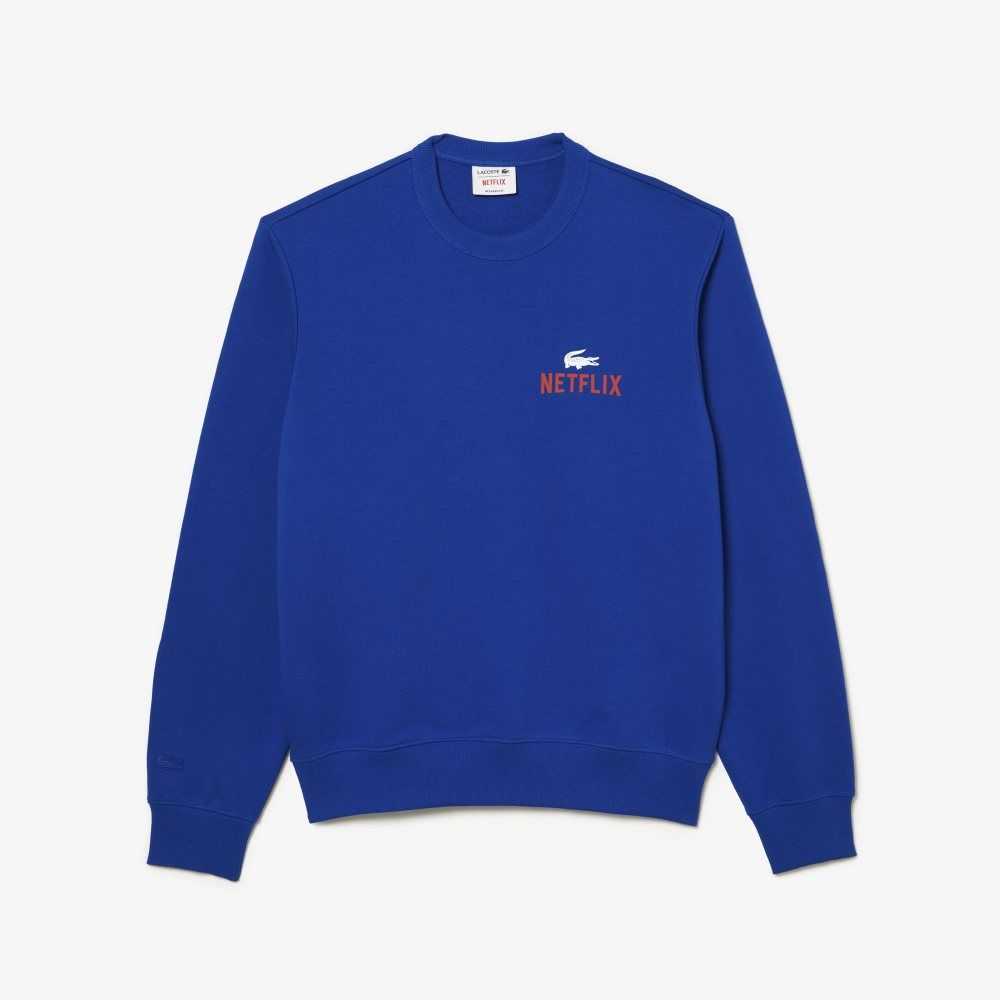 Lacoste Netflix Round Neck Print Back Blå | AZBST-6754