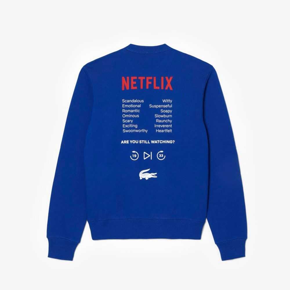 Lacoste Netflix Round Neck Print Back Blå | AZBST-6754