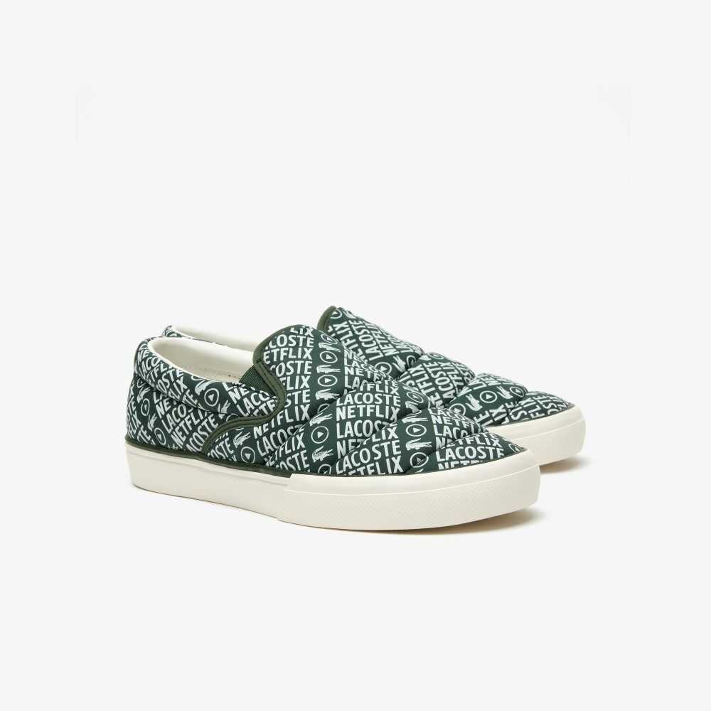 Lacoste Netflix Slip-On Jump Serve Gröna Vita | GUFSC-4692