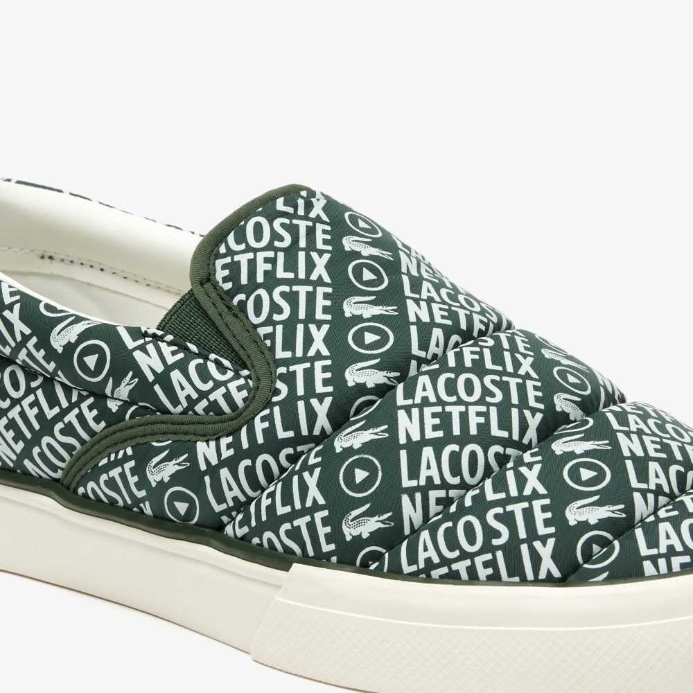 Lacoste Netflix Slip-On Jump Serve Gröna Vita | GUFSC-4692