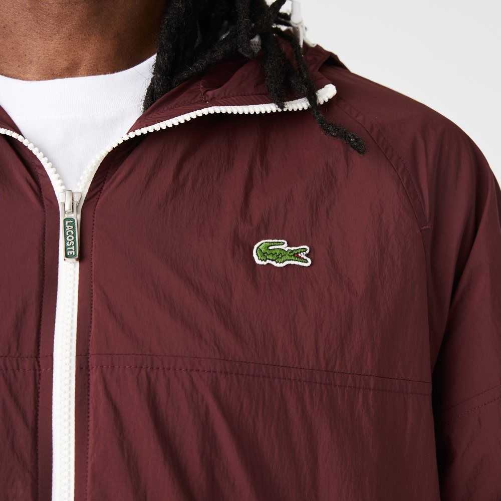 Lacoste New Klassiska Light Hooded Zippered Vinröda | VXHCS-2706