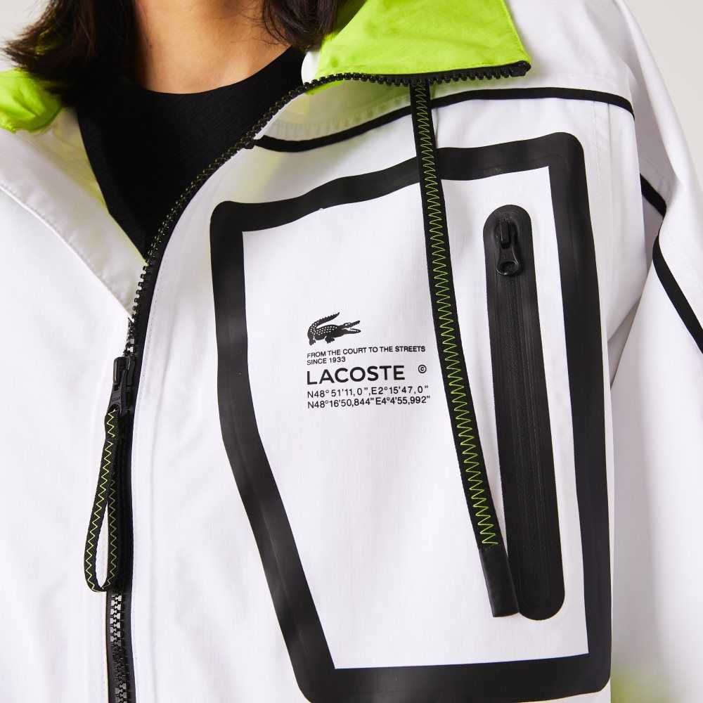 Lacoste Nylon Windbreaker Vita Gula | AOVIT-1938