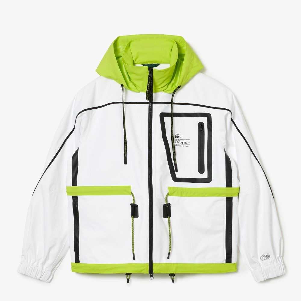 Lacoste Nylon Windbreaker Vita Gula | AOVIT-1938